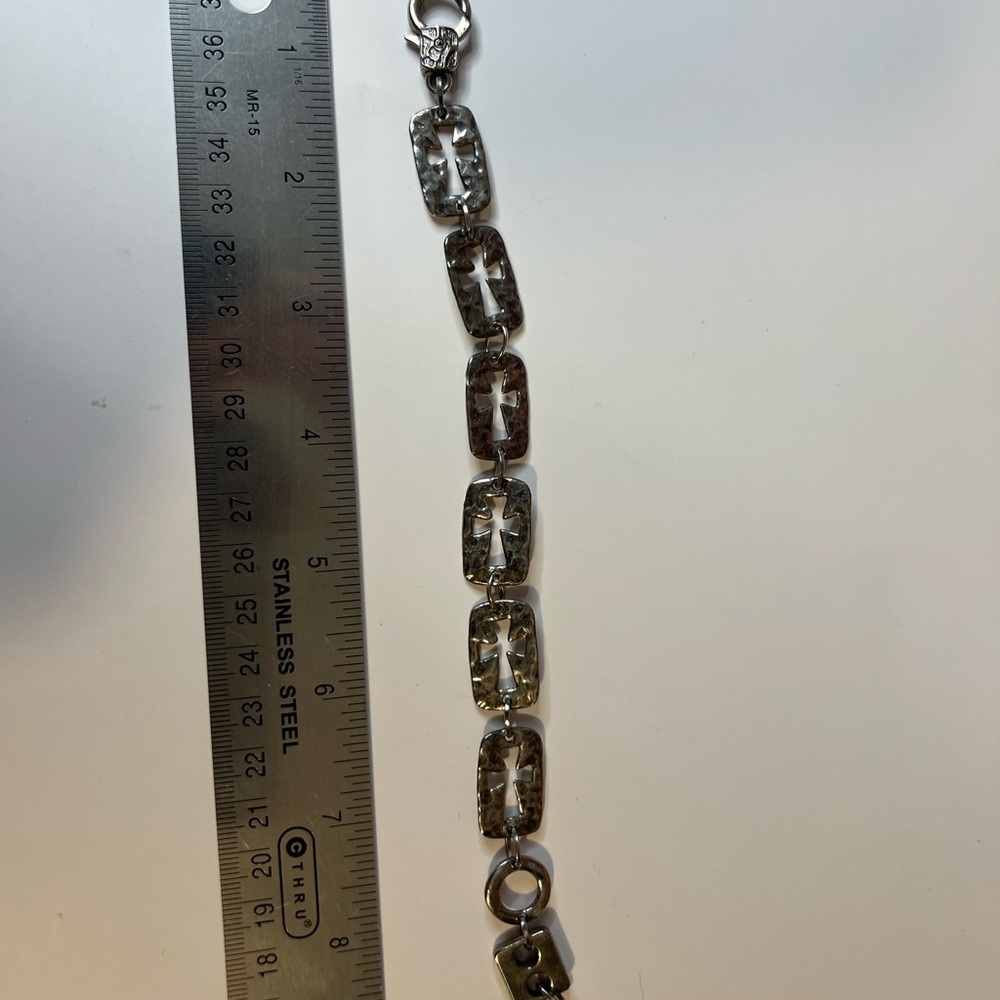 Silver Toned Rectangular Link Cross Bracelet - image 2